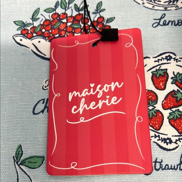 Whimsical Fruit Canvas Tote in Baby Blue w/Navy Handles 🍓🍒🍋🍐 - Picture 5 of 6